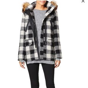 Joie Roni River plaid jacket with faux fur